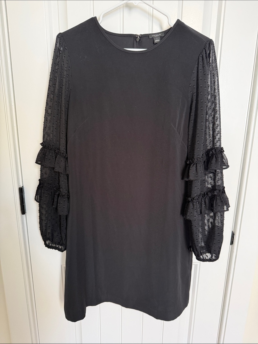 Ann Taylor Factory Black Swiss Dot Ruffle Sleeve Mini Dress